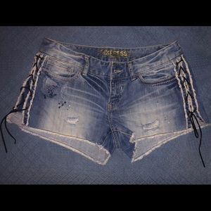 Express Denim Low Rise Lace Up Shorts